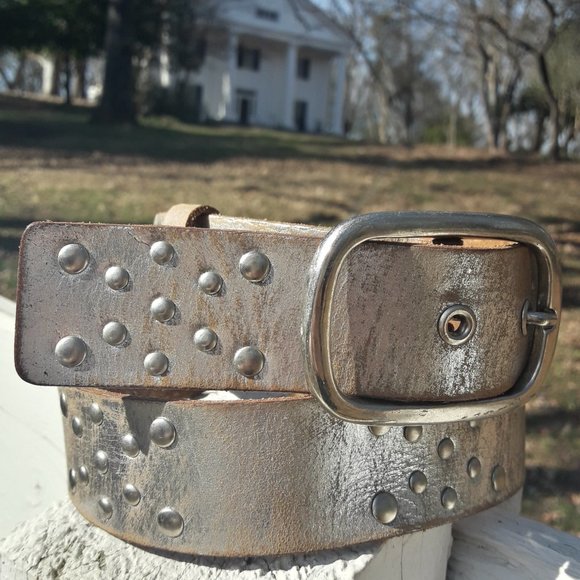 Studded leather Boho Belt Bohemian Embellished Metal Grommets Rivets Studs Beltl main image 16
